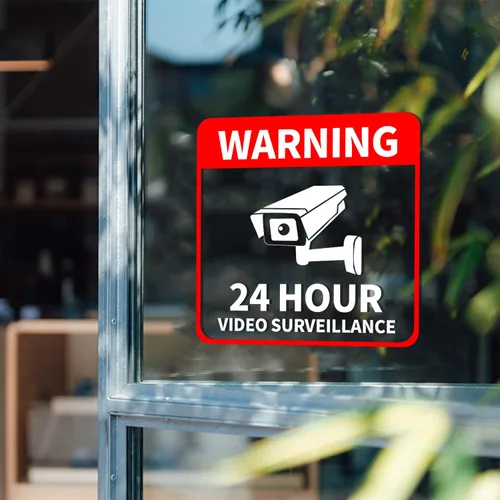 Miniatura 2 de Vinilo adhesivo de videovigilancia de 6 x 6 pulgadas, 24 horas, cámara CCTV, advertencia, seguridad, para ventana, puerta, negocios, paquete de 5