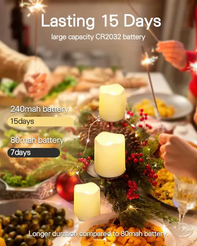 Miniatura 3 de SHYMERY Velas votivas sin llama con temporizador, paquete de 12 velas LED parpadeantes que duran 15 días, 18 horas de apagado en 24 horas, velas