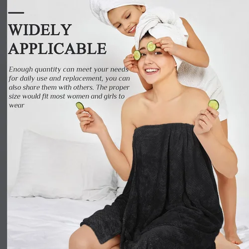 Miniatura 24 de 4 toallas envolventes para mujer, bata de spa con cierre ajustable, parte superior elástica, envoltura ligera para baño y ducha