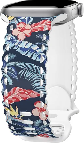 Miniatura 12 de Compatible con Apple Watch de 41mm 40mm 38mm 49mm 45mm 44mm 42mm para mujeres, correas deportivas de encaje huecas de silicona suave con estampado