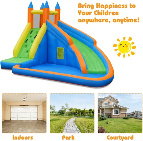 Miniatura 9 de KOTEK Tobogán acuático inflable, tobogán acuático gigante con tobogán largo, pared de escalada y piscina grande de salpicaduras, toboganes acuáticos