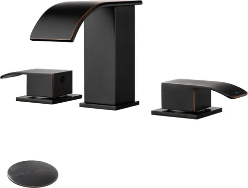 Miniatura 16 de Grifo de baño de cascada de oro cepillado de 8 pulgadas, grifos de baño para fregadero de 3 agujeros, grifo de lavabo de baño generalizado 2 asas
