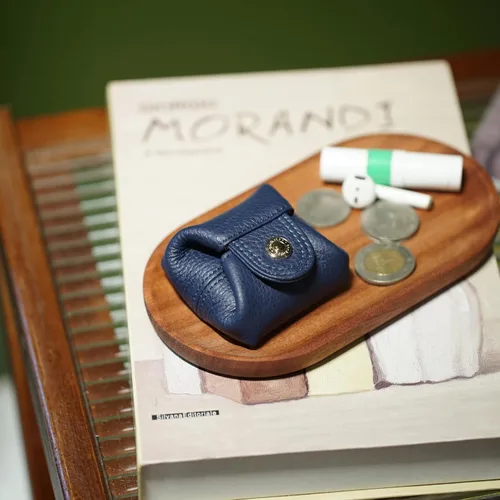 Miniatura 29 de Cockatoo Monedero de cuero genuino para cambio, mini billetera con bolsillo a presión para hombres y mujeres, Rojo (Aurora Red), Casual