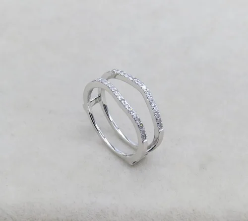 Miniatura 4 de Dazzlingrock Collection Anillo doble de diamante redondo de 0,18 quilates para mujer, realzador de boda, oro de 14 quilates