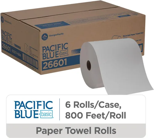 Miniatura 2 de Georgia-Pacific Blue Basic - Rollos de toallas de papel reciclado de PRO, color blanco, 26601, 800 pies por rollo, 6 rollos por caja