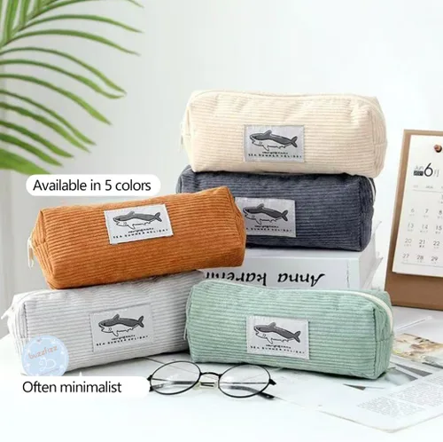 Miniatura 5 de Estuche pequeño para lápices con gran capacidad, estuche con diseño de tiburón, bolsa con cremallera gris para oficina, organizador de papelería