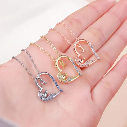 Miniatura 5 de Anoup Collar con inicial de unicornio, chapado en oro de 14 quilates, hipoalergénico con circonita cúbica, colgante de diamante simulado, joyería