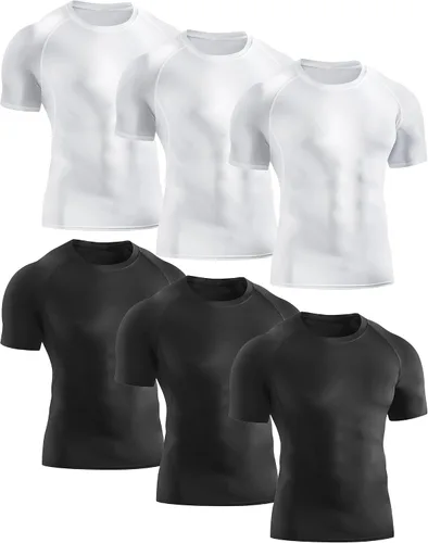 TELALEO Paquete de 6 o 4 camisetas de compresión para hombre, de manga corta, atléticas, de capa base, deportivas, camisetas de entrenamiento, color