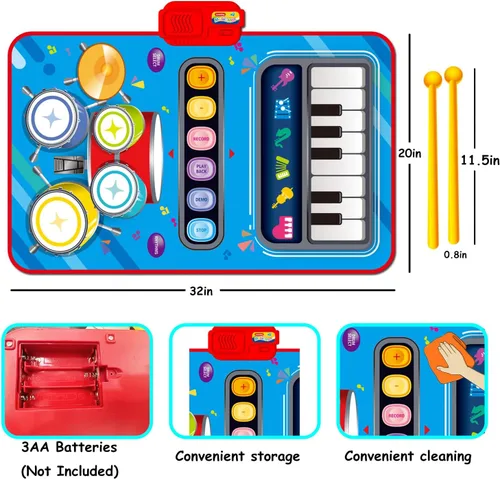 Miniatura 5 de Regalos para niños de 1 año, juguetes de alfombra musical 2 en 1 para niños de 1 2 3 4 5 años, regalos educativos musicales de primer cumpleaños Azul