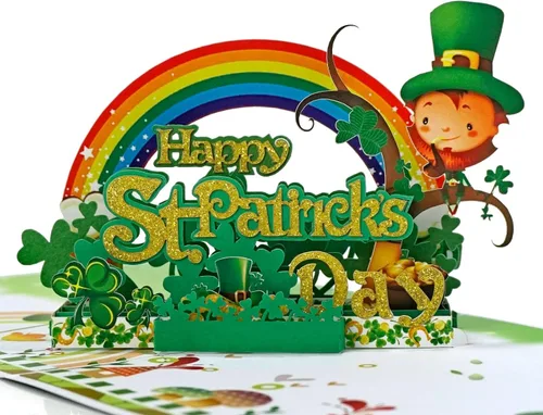 Miniatura 11 de iGifts And Cards Tarjeta desplegable 3D de duende de oro, diseño festivo de celebración irlandesa para cumpleaños del día de San Patricio y buena