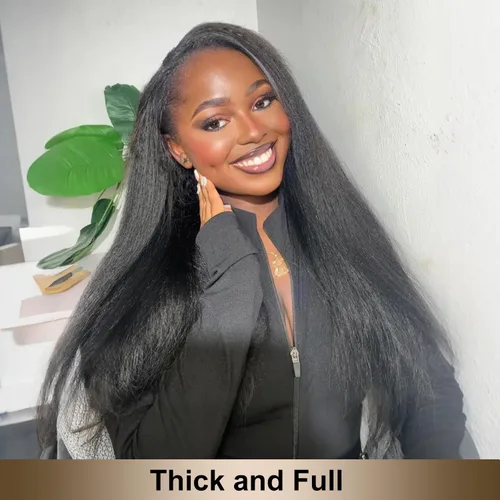 Miniatura 7 de Peluca de cabello humano liso rizado con parte en V para mujeres negras, densidad del 180%, peluca mejorada con parte en U, sin pegamento, sin