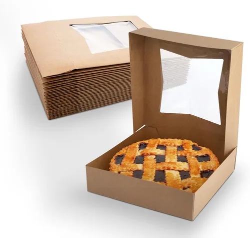 MT Products Cajas Kraft para tartas de 10 x 10 x 2.5 pulgadas, cajas para pasteles de panadería con ventana (paquete de 15) – fabricadas en los