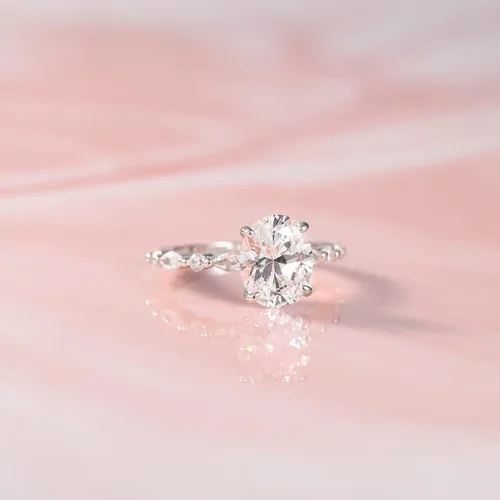 Miniatura 2 de EAMTI Anillo de compromiso de plata de ley 925 con circonita cúbica de corte ovalado anillo de compromiso con halo solitario para mujer talla 3-13