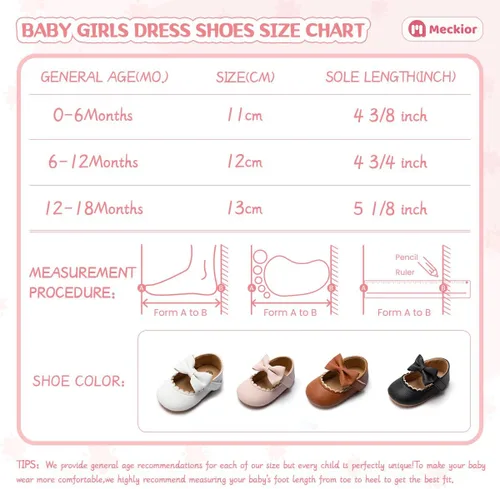 Miniatura 6 de Meckior Zapatos deportivos para bebé y niñas, suela suave, con lazo, princesa, vestido de boda, Mary Jane, planos, para recién nacidos, ligeros