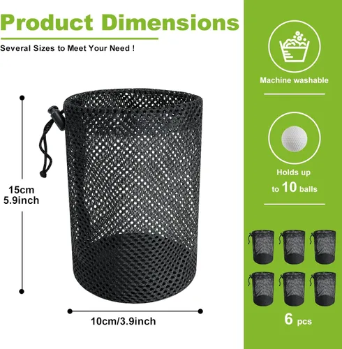 Miniatura 2 de Bolsa de almacenamiento para pelotas de golf, paquete de 6 bolsas de malla con cordón, organizador de bolsas de pelo de golf, bolsa organizadora