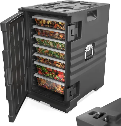 ROVSUN Transportador de Bandejas de Alimentos Aislado de 109 QT, Calentador de Alimentos Hot Box con Ruedas, Hebillas Dobles y Asas, Cajas Calientes