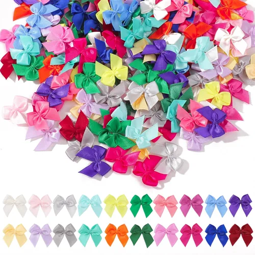 Miniatura 19 de yoyokid 200 mini lazos de cinta de satén de 1 pulgada, pequeños lazos de manualidades decorativos para bricolaje, alfileres de ánimo, pinzas
