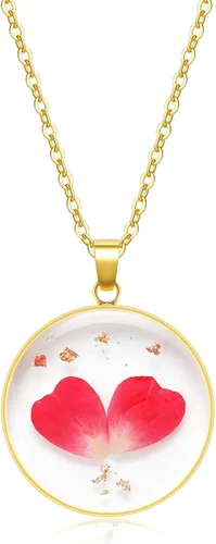 Miniatura 32 de Collares de flores de nacimiento para mujer, collar de 1 a 12 meses, collar de flores prensadas hecho a mano, regalo único de vacaciones, dorado, 18