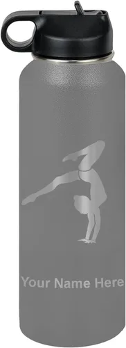 Miniatura 33 de LaserGram Botella de agua personalizada, soporte de mano de gimnasta, acero inoxidable de doble pared aislada al vacío con popote superior, regalo
