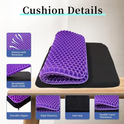 Miniatura 3 de Cojín ergonómico ajustable para asiento de gel con soporte suave y transpirable para ciática y dolor de espalda, perfecto para sillas de oficina