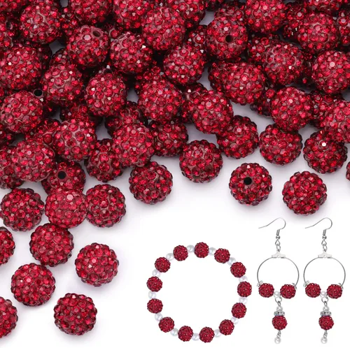 Miniatura 31 de 100 cuentas de diamantes de imitación de 0.394 pulgadas para la fabricación de joyas, 10 cuentas redondas brillantes de discoteca de Shamballa