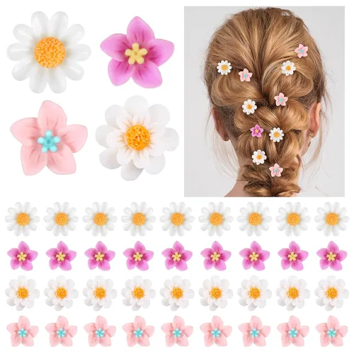 Miniatura 8 de BBTO 24 pinzas pequeñas para el pelo de flores para niñas y mujeres, horquillas pequeñas para el pelo de boda, dama de honor, novia, accesorios