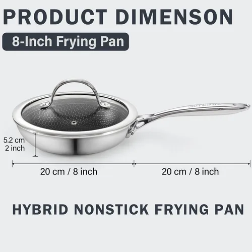Miniatura 2 de Cooks Standard Sartén antiadherente híbrida de 8 pulgadas con revestimiento de varias capas, sartén de acero inoxidable con tapas de vidrio