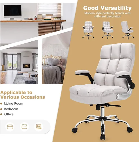Miniatura 8 de Topment Silla giratoria de oficina en casa, silla de escritorio acolchada ajustable para computadora con respaldo ergonómico, reposabrazos abatible