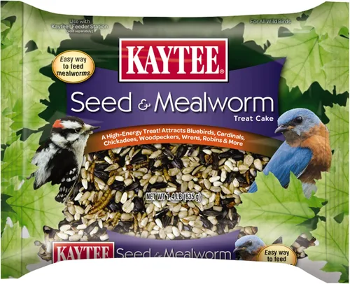 Kaytee Alimento en forma de pastel de semillas para aves silvestres y gusanos de harina para azulejos, carboneros, pájaros carpinteros y más, 1.4