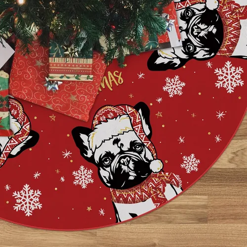 Miniatura 14 de Falda de árbol de Navidad roja con Beagle, falda de árbol navideño de invierno de 48 pulgadas para decoraciones navideñas de perros para interiores