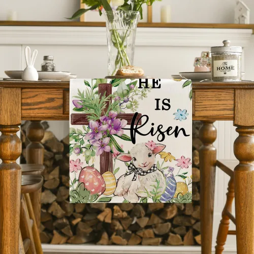 Miniatura 2 de Artoid Mode Camino de mesa de Pascua con huevos cruzados de oveja, flores silvestres de primavera de temporada, decoración de mesa de comedor