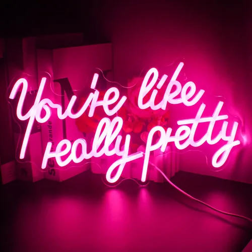 Lucunstar Letrero de neón LED «You're Like Really Pretty» Luz LED de neón rosa para decoración de pared Letreros de neón para decoración de pared
