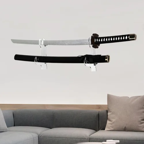 Miniatura 10 de Soporte para cuchillos samurái, montaje en pared, 2 juegos de plexiglás negro, cuchillos de exhibición, espadas samurái, sables, espadas chinas