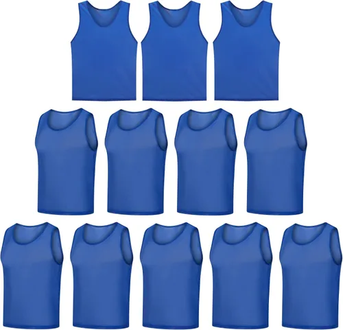 Paquete de 12 chalecos Scrimmage, camisetas de entrenamiento de equipo/pinnies deportivos/camisetas de práctica/baberos de fútbol con bolsa de Azul