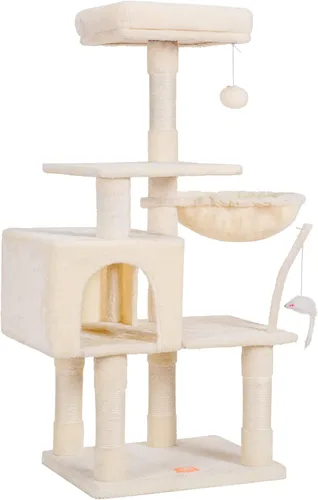 Miniatura 30 de Heybly Poste rascador para gatos, torre de árbol pequeño para gatos con 3 postes de sisal completos, cama de felpa extraíble, cepillo de aseo