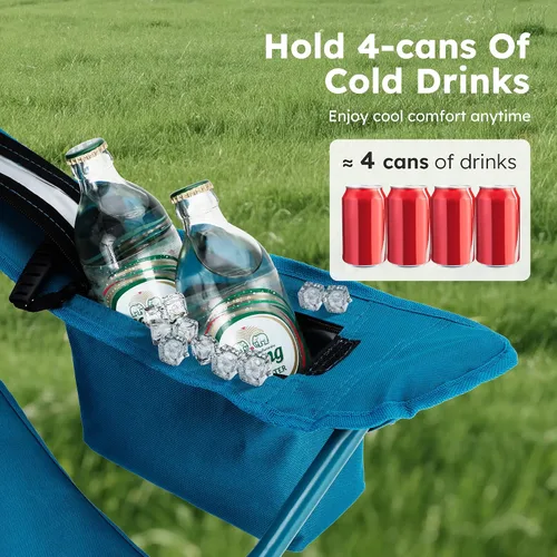 Miniatura 5 de ALPHA CAMP Silla de Camping 2 Unidades Silla Portátil con Enfriador de 3 Latas Silla Plegable con Bolsillo Lateral y Portavasos, Plegable para Azul