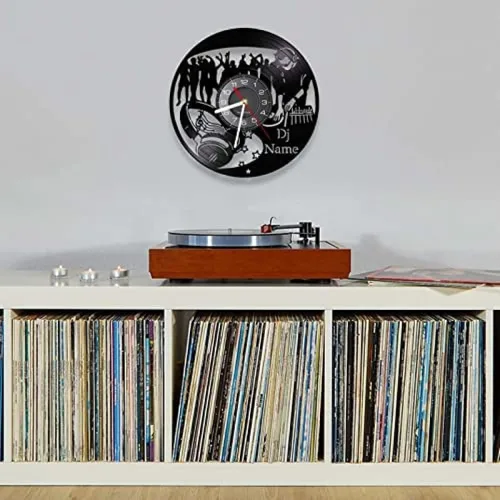 Miniatura 3 de Reloj de pared silencioso sin tictac, 12 pulgadas, con nombre de DJ, reloj de pared de vinilo, para DJ, zona de música, discoteca, bar, decoración