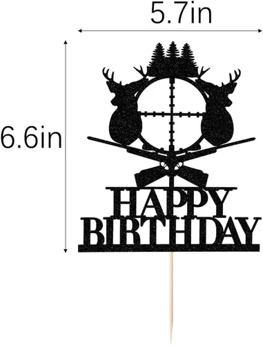 Miniatura 2 de Decoración para tartas de caza de ciervos, cuernos negros, decoración de pastel de feliz cumpleaños, temática de campamento de cazador para niños