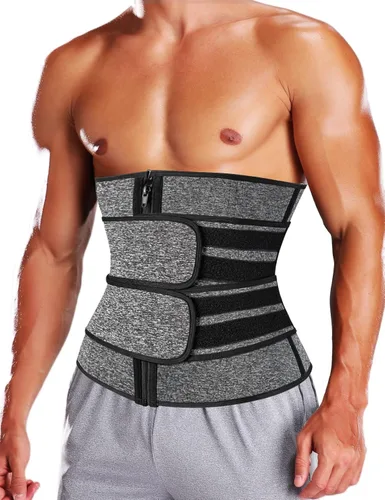 KIWI RATA Corsé de neopreno para entrenamiento de cintura para hombre, cinturón de compresión extra para el vientre Gris - Dos correas