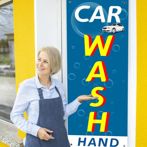 Miniatura 4 de Cartel de lavado de autos extra grande, 96.5 x 37.4 pulgadas duradero para lavado de autos (mano) para interiores y exteriores con cuerda