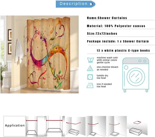 Miniatura 6 de Cortina de ducha con música, nota musical abstracta con arte temático de amor, juego de baño moderno con ganchos, notas musicales, canción rítmica