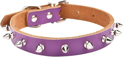 Miniatura 7 de Collar de cuero vacuno genuino ajustable para gatos y cachorros de perro, A-ROJO