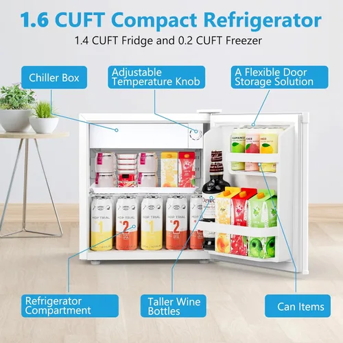 Miniatura 2 de Electactic Mini refrigerador de 1.6 pies cúbicos con congelador, refrigerador compacto de una sola puerta reversible, termostato ajustable, ultra