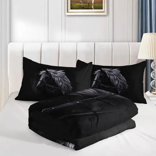 Miniatura 4 de Datura home - Juego de ropa de cama con edredón estampado de caballo negro, patrón de caballo oscuro, juego de ropa de cama con funda de edredón