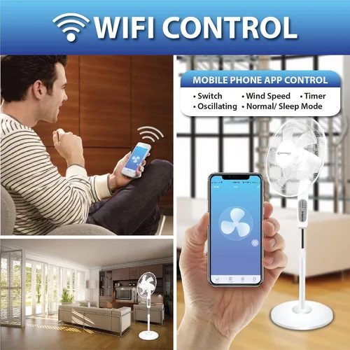 Miniatura 7 de Technical Pro Ventilador de pedestal oscilante inteligente, 3 velocidades portátil de 16 pulgadas, ventilador de pie habilitado para WIFI, altura