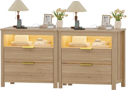 Miniatura 20 de HNEBC Mesita de noche con cajones para armas, mesita de noche de granja con estación de carga, mesita de noche secreta con luz automática de 3