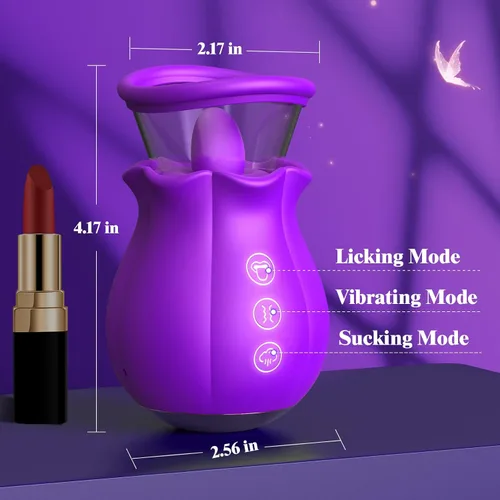 Miniatura 6 de Vibrador de Succión con Forma de Rosa - Juguetes Sexuales para Adultos 3 en 1 con Copa Desmontable para Estimulación del Clítoris y del Pezón