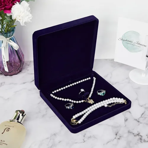 Miniatura 3 de LETURE Caja de joyería de terciopelo, caja de regalo de terciopelo para pulsera, collar, aretes, anillo (azul)