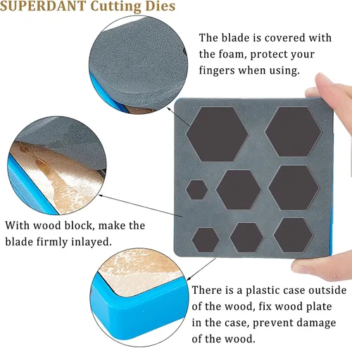 Miniatura 3 de SUPERDANT Troqueles de corte hexagonal de cuero, 8 tamaños, colgante hexagonal, máquina de troquelado de madera para parches de cuero, llaves