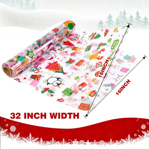 Miniatura 3 de Rollo de Envoltura de Celofán de Navidad de 100 Pies x 32 Pulgadas, Bolsas de Celofán de Navidad, Envoltura de Celofán de Navidad con Papá Noel